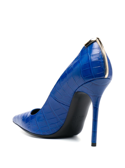 Shop Tom Ford Croc-embossed Leather Pumps In 蓝色