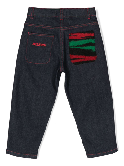 Shop Missoni Embroidered-logo Straight-leg Jeans In 蓝色