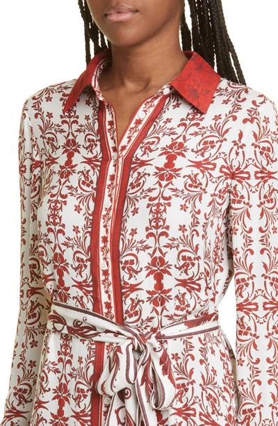 Shop Alice And Olivia Chassidy Scarf Print Long Sleeve Shirtdress In Fatal Attraction Off White