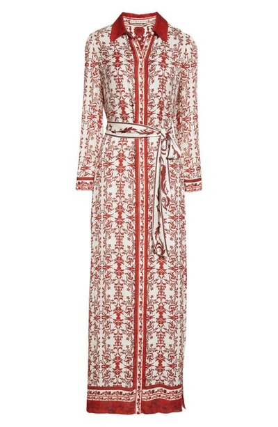 Shop Alice And Olivia Chassidy Scarf Print Long Sleeve Shirtdress In Fatal Attraction Off White