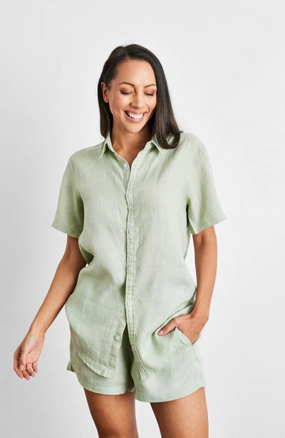 Shop Bed Threads Linen Shorts In Sage