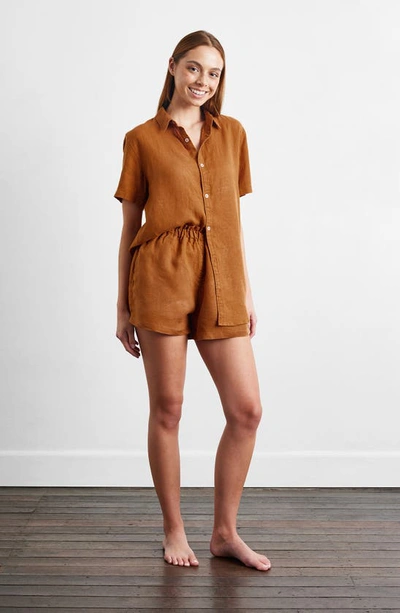 Shop Bed Threads Linen Shorts In Rust