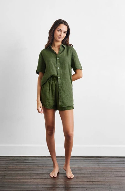 Shop Bed Threads Linen Shorts In Olive