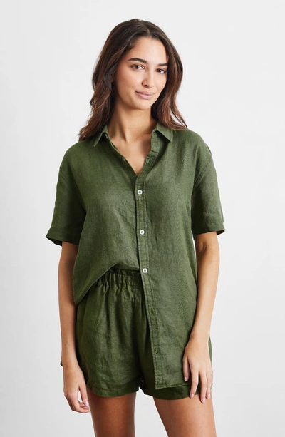 Shop Bed Threads Linen Shorts In Olive