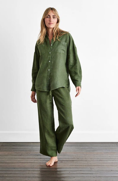 Shop Bed Threads Linen Lounge Pants In Olive