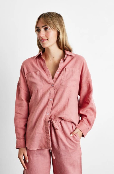 Shop Bed Threads Linen Lounge Pants In Pink Clay