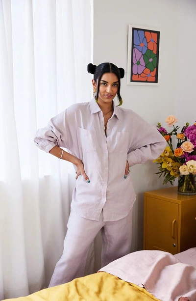Shop Bed Threads Linen Lounge Pants In Lilac