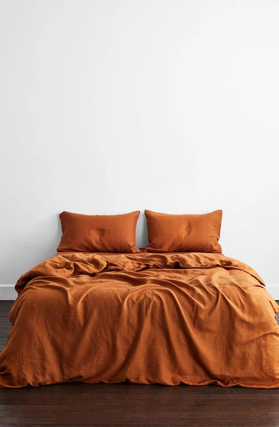 Shop Bed Threads Set Of 2 French Linen Pillowcases In Orange Tones