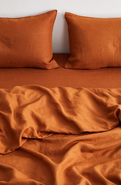Shop Bed Threads Linen Duvet Cover In Rust