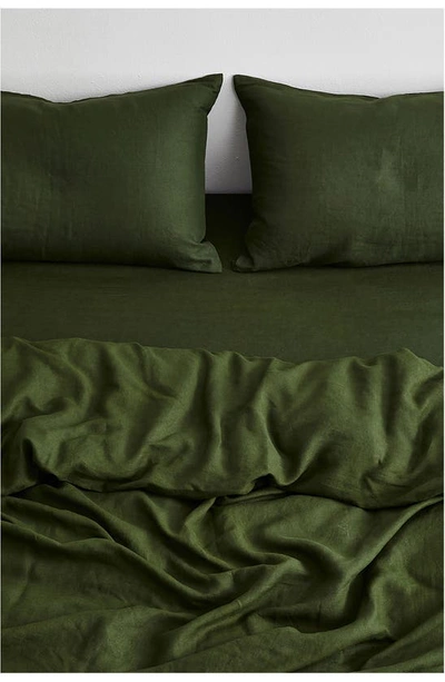 Shop Bed Threads Linen Duvet Cover In Olive