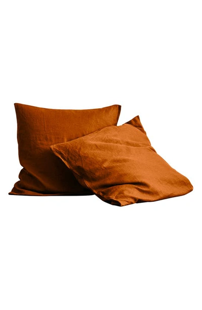 Shop Bed Threads Set Of 2 French Linen Euro Pillowcases In Rust