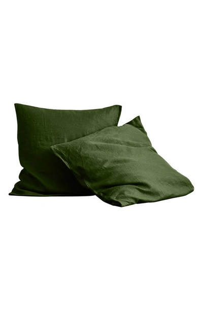 Shop Bed Threads Set Of 2 French Linen Euro Pillowcases In Olive