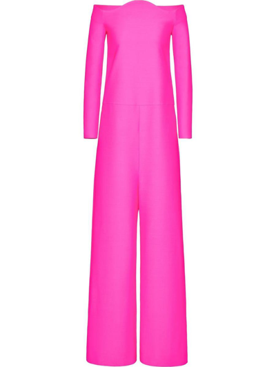 Shop Valentino Wool And Silk Blend Jumpsuit In Fuchsia