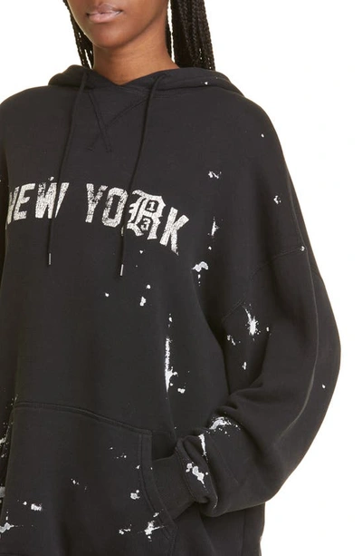 Shop R13 Oversize Paint Splatter New York Graphic Hoodie In Acid Black With Paint Platter
