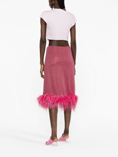 Shop Oseree Feather-trim Midi Skirt In Pink