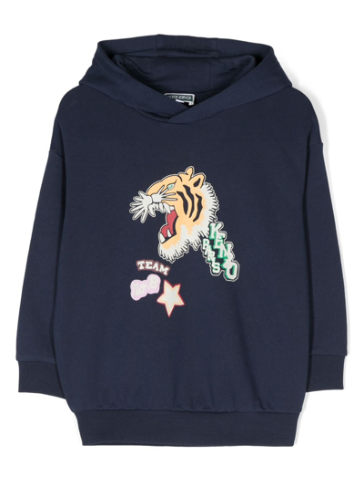 Shop Kenzo Varsity Tiger-print Cotton Hoodie In Blue