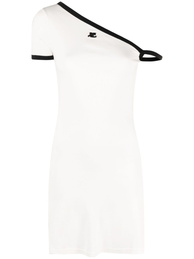 Shop Courrèges Logo-patch Asymmetric Cotton Minidress In White