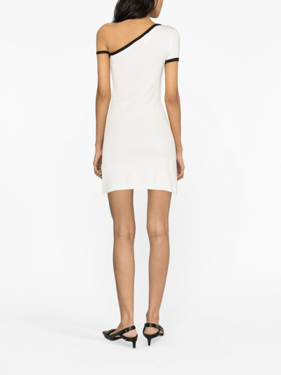 Shop Courrèges Logo-patch Asymmetric Cotton Minidress In White