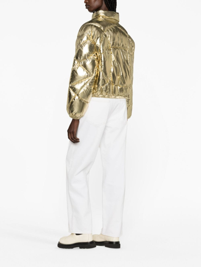 Shop Pinko Metallic High-neck Puffer Jacket In Gold