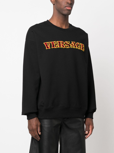 Shop Versace Logo-embroidered Cotton Sweatshirt In Black