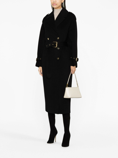 Shop Pinko Double-breasted Wool Trenchcoat In Black
