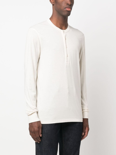 Shop Tom Ford Long-sleeve Buttoned T-shirt In Neutrals