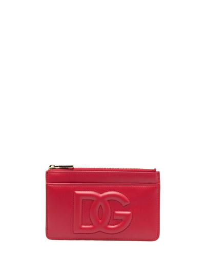 Shop Dolce & Gabbana Dg Logo Zip Purse In Red