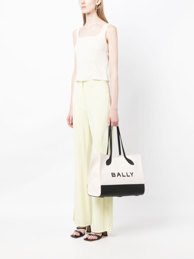 Shop Bally Bar Logo-print Tote Bag In Neutrals
