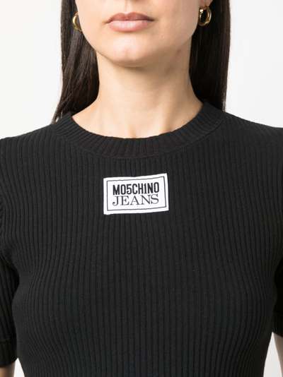 Shop Moschino Logo-patch Ribbed-knit Top In Black