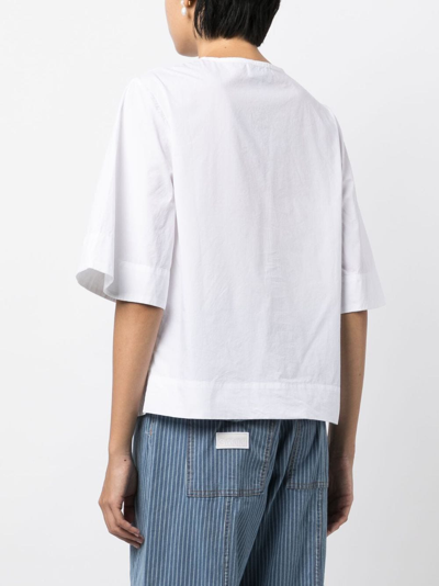 Ganni White Cotton Poplin Short Sleeve Blouse In White