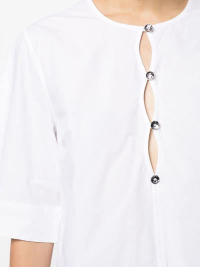 Ganni White Cotton Poplin Short Sleeve Blouse In White