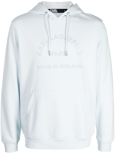 Shop Karl Lagerfeld Logo-embroidered Long-sleeve Hoodie In Blue