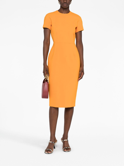 Shop Victoria Beckham Short-sleeve Zip-up Midi Dress In Orange