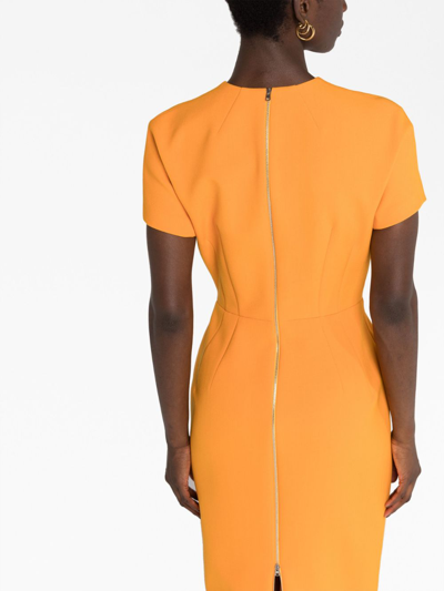 Shop Victoria Beckham Short-sleeve Zip-up Midi Dress In Orange