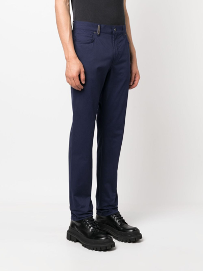 Moschino Logo-plaque Straight-leg Trousers In Blue