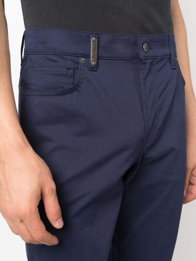 Moschino Logo-plaque Straight-leg Trousers In Blue