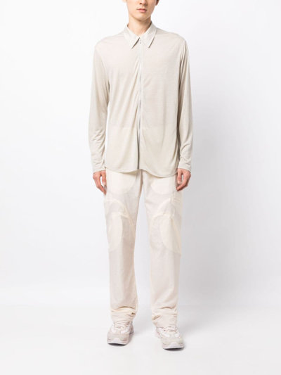 Shop Post Archive Faction Zip-up Lyocell Shirt In Neutrals