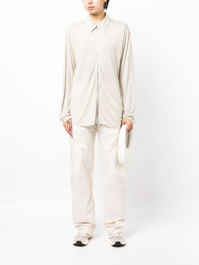 Shop Post Archive Faction Zip-up Lyocell Shirt In Neutrals