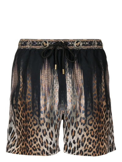 Shop Camilla Leopard-print Swim Shorts In Black