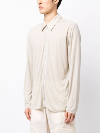 Shop Post Archive Faction Zip-up Lyocell Shirt In Neutrals