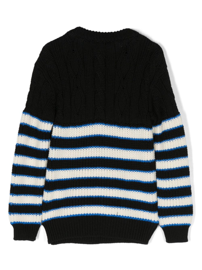 Shop Balmain Striped Cable-knit Jumper In Black