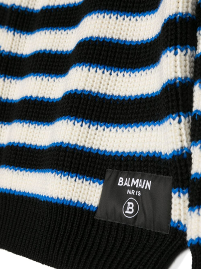 Shop Balmain Striped Cable-knit Jumper In Black