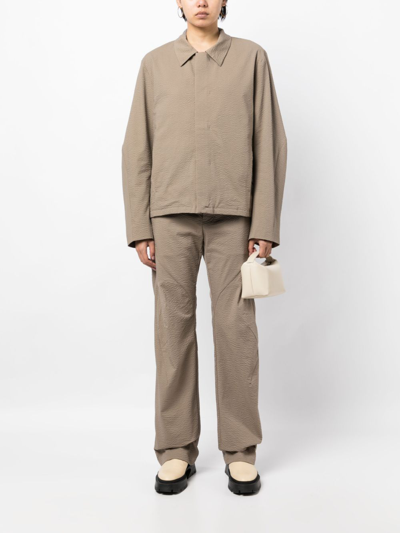 Shop Post Archive Faction Textured Straight-leg Trousers In Brown