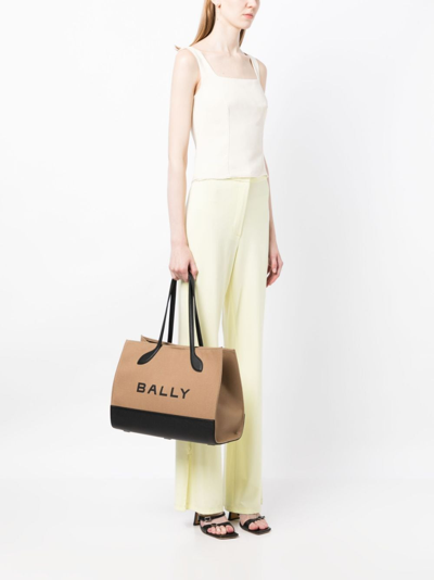 Shop Bally Bar Logo-print Tote Bag In Brown