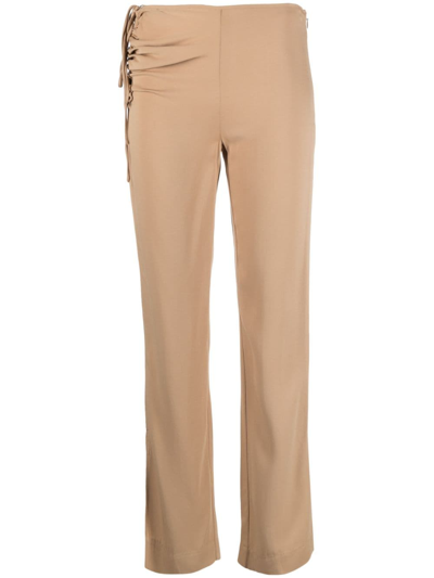 Shop Christopher Esber Bertoia Ruched Slim-fit Trousers In Neutrals
