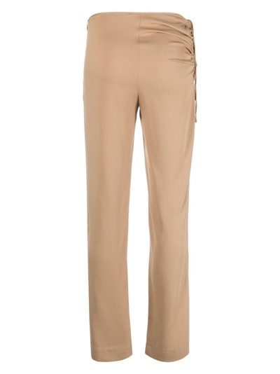 Shop Christopher Esber Bertoia Ruched Slim-fit Trousers In Neutrals