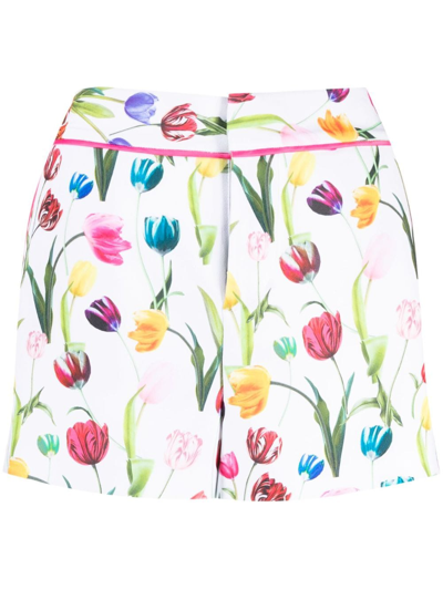 Shop Alice And Olivia Dylan Floral-print Shorts In White