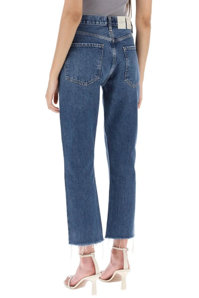 Shop Agolde Riley Cropped Jeans In Blue