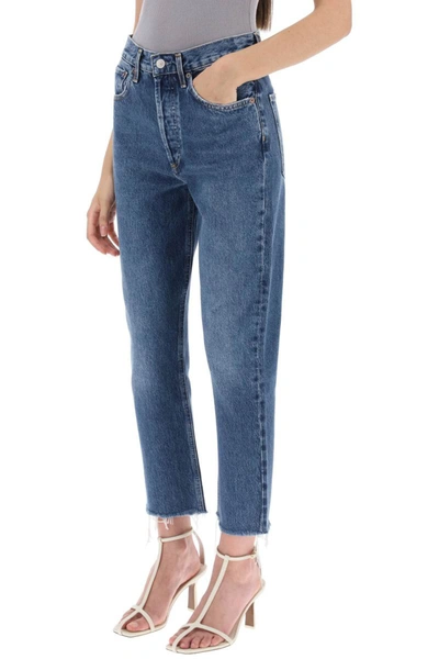 Shop Agolde Riley Cropped Jeans In Blue