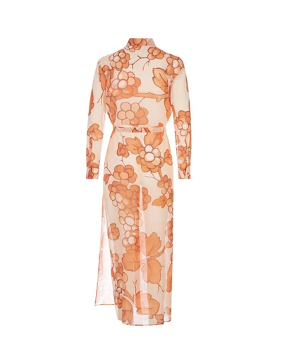 Shop Etro Long Shirt Dress With Berries Print In Orange